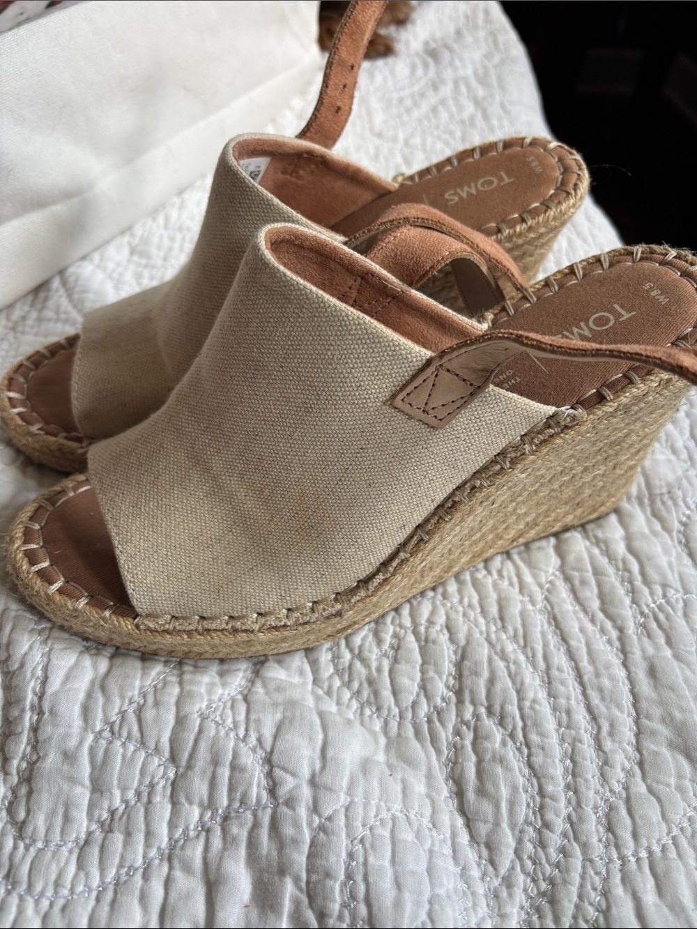 Toms Beige Canvas Espadrille Wedge Sandals